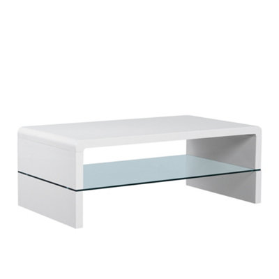 Furniture Express High Gloss Coffee Table with Glass Storage Shelf L:110cm W:60cm H:40cm