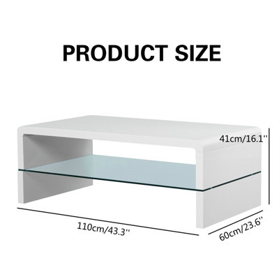 Furniture Express High Gloss Coffee Table with Glass Storage Shelf L ...