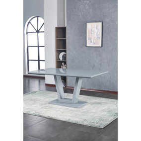 Furniture Express High Gloss Grey Tempered Glass Top Dining Table  L:160cm W:90cm H:76cm