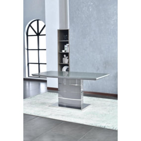 Furniture Express High Gloss Grey Tempered Glass Top Dining Table L:160cm W:90cm H:76cm