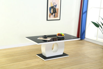 Furniture Express High Gloss White Coffee Table Halo Design Black Glass Top & Base