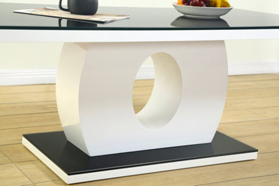 Furniture Express High Gloss White Coffee Table Halo Design Black Glass Top & Base