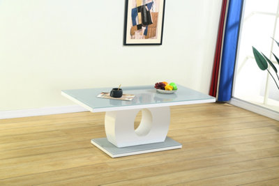 Furniture Express High Gloss White Coffee Table Halo Design Grey Glass Top & Base
