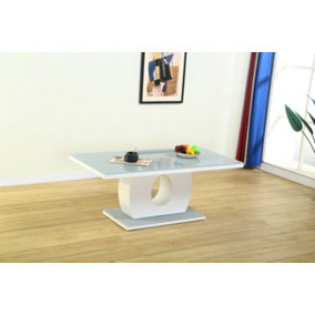 Furniture Express High Gloss White Coffee Table Halo Design Grey Glass Top & Base