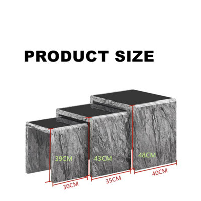 Furniture Express Nest of 3 Tables High Gloss Grey Effect Marble Effect Finish with Black Tempered Glass