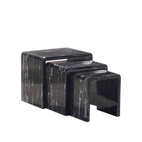 Furniture Express Nest of Tables Set of 3 Nesting Tables Black Marble Effect High Gloss