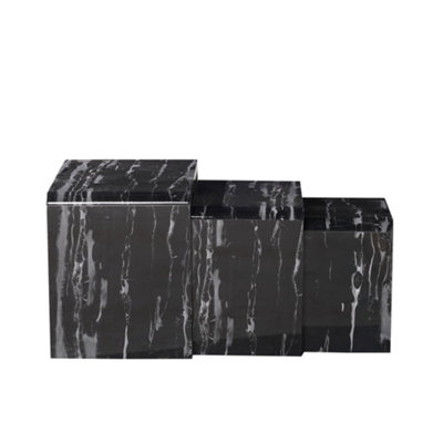 Furniture Express Nest of Tables Set of 3 Nesting Tables Black Marble Effect High Gloss