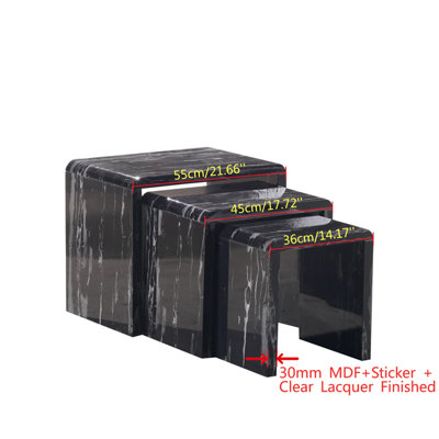 Furniture Express Nest of Tables Set of 3 Nesting Tables Black Marble Effect High Gloss