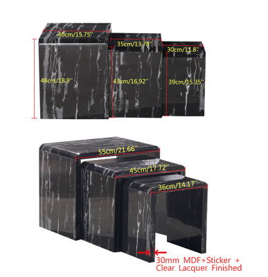 Furniture Express Nest of Tables Set of 3 Nesting Tables Black Marble Effect High Gloss