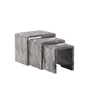 Furniture Express Nest of Tables Set of 3 Nesting Tables Grey Marble Effect High Gloss