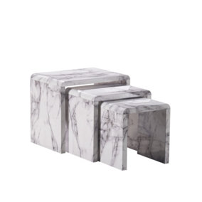 Furniture Express Nest of Tables Set of 3 Nesting Tables White Marble Effect High Gloss