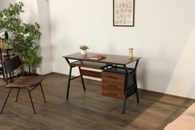 Furniture Express Walnut Effect Computer Desk with 3 Drawers and ...