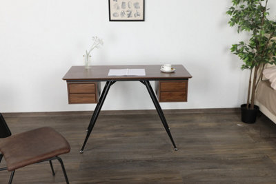 Furniture Express Walnut Effect Computer Desk with 4 Drawers and Black Steel Frame L:120cm