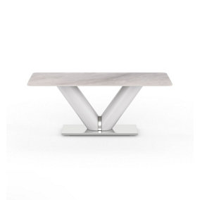 Furniture Express White Sintered Stone Coffee Table with High Gloss White Pedestal and Chrome Base