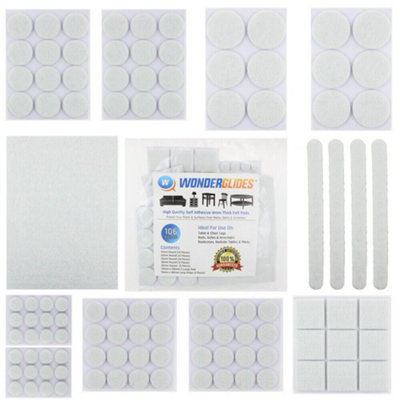 Furniture Feet Felt Pads 106 Piece Mixed Pack Floor Protectors - Self Adhesive
