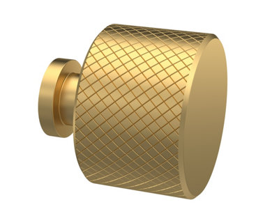 Furniture Handle Knurled Indented Round Knob, 30mm - Brushed Brass - Balterley