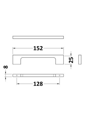 Furniture Handle Slimline Square D Shape Handle, 152mm (128mm Centres) - Brushed Brass - Balterley