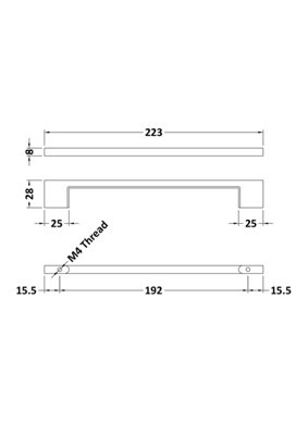 Furniture Handle Square D Shape Handle, 223mm (192mm Centres) - Matt Black - Balterley