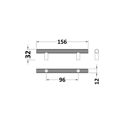 Furniture Handle Textured Knurled Bar Handle, 156mm (96mm Centres) - Satin Chrome