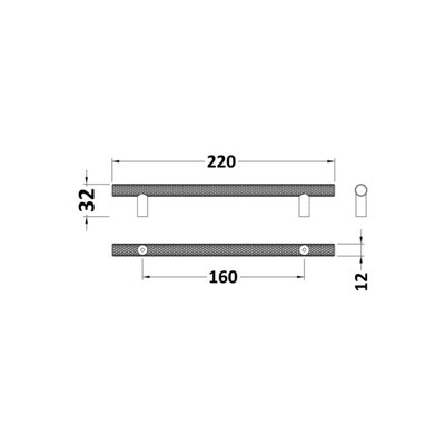 Furniture Handle Textured Knurled Bar Handle, 220mm (160mm Centres) - Matt Black