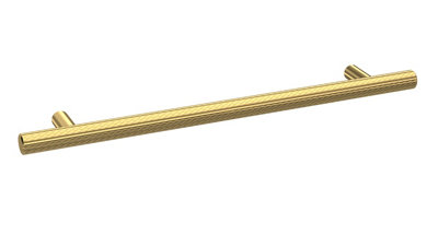 Furniture Handle Textured Knurled Bar Handle, 252mm (192mm Centres) - Brushed Brass