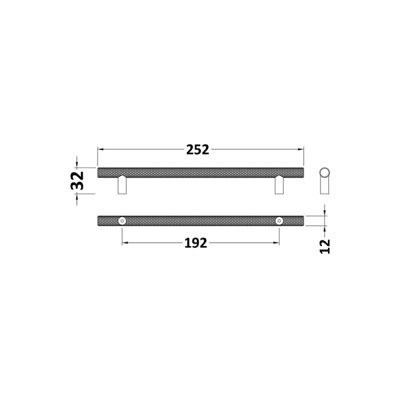 Furniture Handle Textured Knurled Bar Handle, 252mm (192mm Centres) - Matt Black