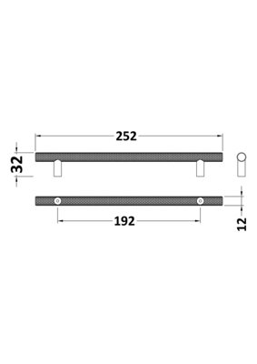 Furniture Handle Textured Knurled Bar Handle, 252mm (192mm Centres) - Satin Chrome - Balterley