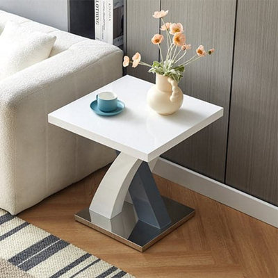 Furniture In Fashion Axara High Gloss Lamp Table Square In White And Grey