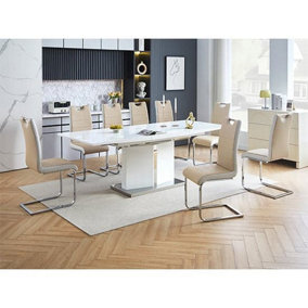 Furniture in Fashion Belmonte White Dining Table Large 8 Petra Taupe White Chairs