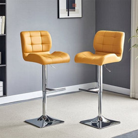 Furniture In Fashion Candid Curry Faux Leather Bar Stools With Chrome Base In Pair