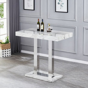 Furniture in Fashion Caprice High Gloss Bar Table In Magnesia Marble Effect