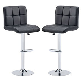 Furniture in Fashion Coco Black Faux Leather Bar Stools With Chrome Base In Pair