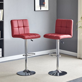 Furniture In Fashion Coco Bordeaux Faux Leather Bar Stools With Chrome Base In Pair