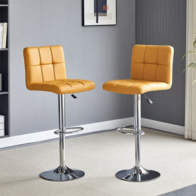Furniture In Fashion Coco Curry Faux Leather Bar Stools With Chrome Base In Pair