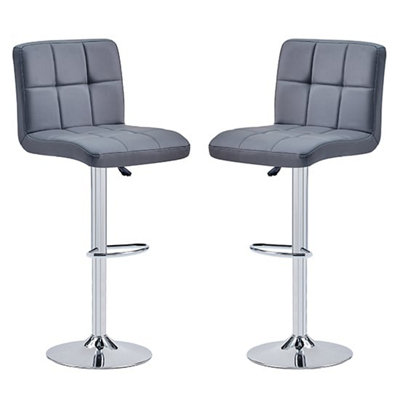 Furniture in Fashion Coco Grey Faux Leather Bar Stools With Chrome Base In Pair