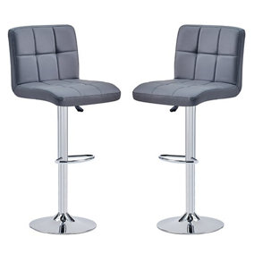 Furniture in Fashion Coco Grey Faux Leather Bar Stools With Chrome Base In Pair