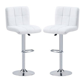 Furniture in Fashion Coco White Faux Leather Bar Stools With Chrome Base In Pair