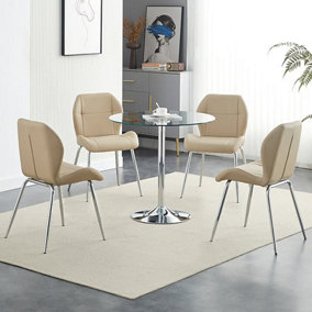 Furniture In Fashion Dante Clear Glass Dining Table With 4 Darcy Taupe Chairs