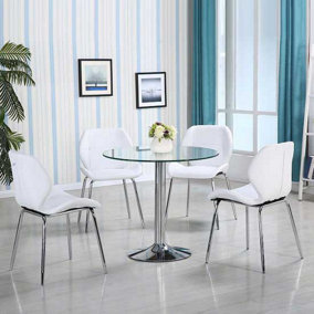 Furniture In Fashion Dante Clear Glass Dining Table With 4 Darcy White Chairs