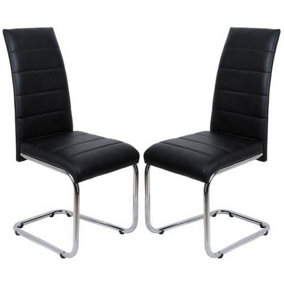 Furniture in Fashion Daryl Black Faux Leather Dining Chairs With Chrome Legs In Pair