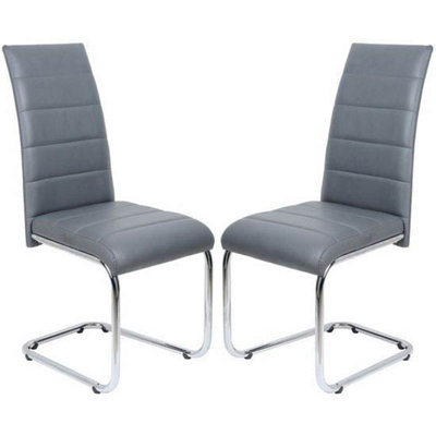 Furniture in Fashion Daryl Grey Faux Leather Dining Chairs With Chrome Legs In Pair