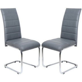 Furniture in Fashion Daryl Grey Faux Leather Dining Chairs With Chrome Legs In Pair