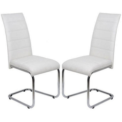 Furniture in Fashion Daryl White Faux Leather Dining Chairs With Chrome Legs In Pair