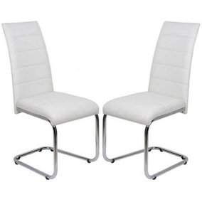 Furniture in Fashion Daryl White Faux Leather Dining Chairs With Chrome Legs In Pair