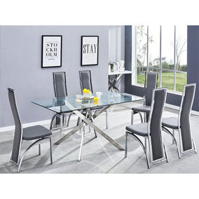 Furniture in Fashion Daytona Large Glass Dining Table With 6 Chicago Grey Chairs