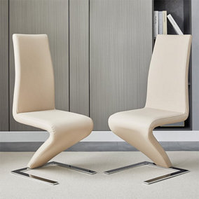 Furniture In Fashion Demi Z Taupe Faux Leather Dining Chairs With Chrome Feet In Pair