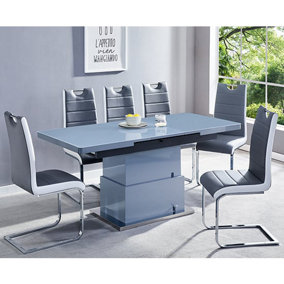 Furniture in Fashion Elgin Convertible Grey Gloss Dining Table 6 Petra Grey Chairs