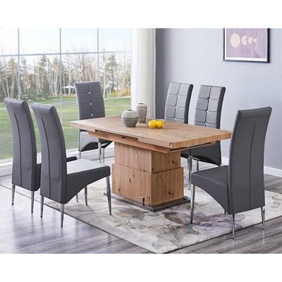 Furniture in Fashion Elgin Convertible Sonoma Oak Dining Table 6 Vesta Grey Chairs