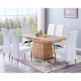 Furniture in Fashion Elgin Convertible Sonoma Oak Dining Table 6 Vesta White Dining Chairs