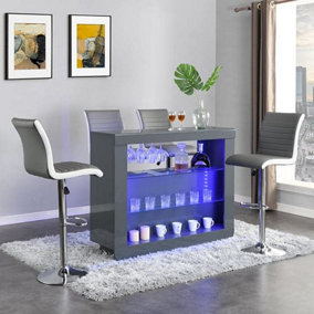 Furniture in Fashion Fiesta Grey High Gloss Bar Table With 4 Ritz Grey White Stools
